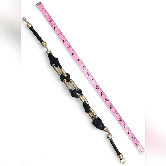 Artizan By Keren Gold Tone & Black Leather Knotted Necklace - Picture 9 of 9